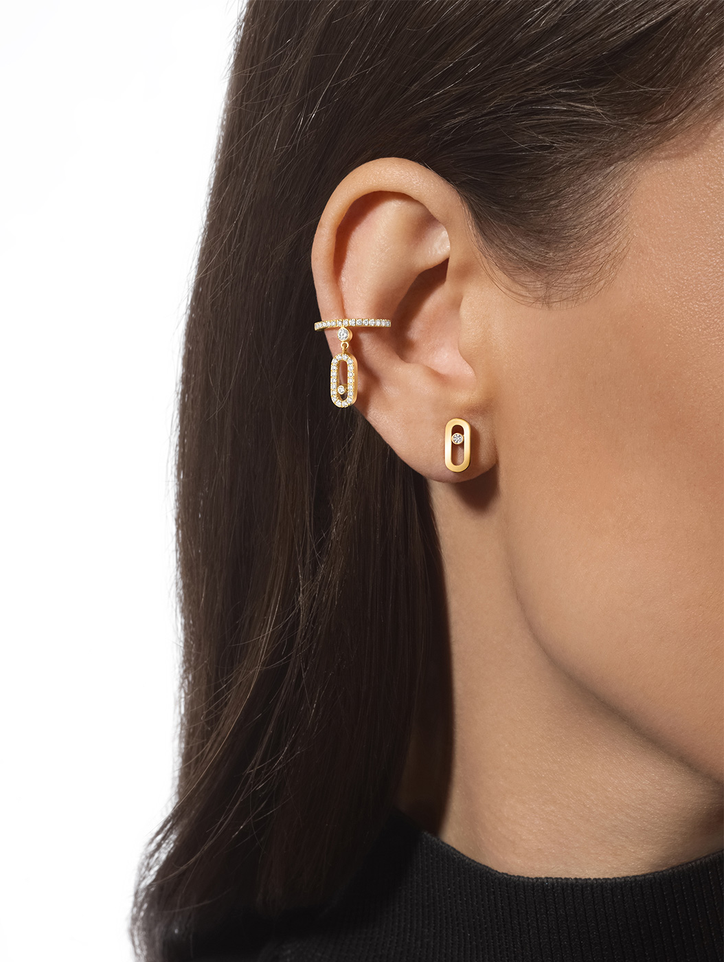 Wearing diamond earrings